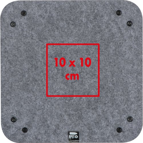 Plateau de rangement en feutre gris avec boutons-pression aux coins.