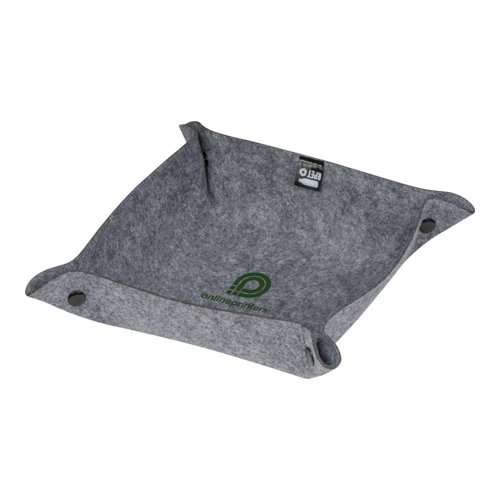 Plateau de rangement en feutre gris avec motif et boutons-pression.