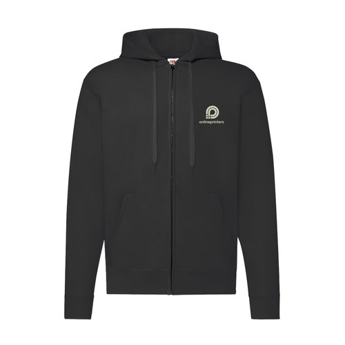 Veste sweat-shirt noire en mlange de coton avec capuche et fermeture clair intgrale.