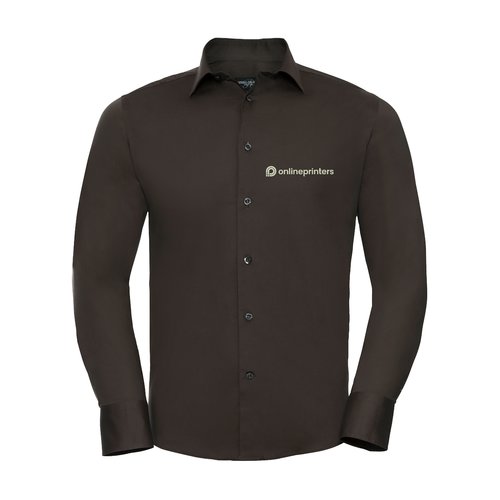 Chemise marron en coton pour homme avec manches longues et patte de boutonnage.