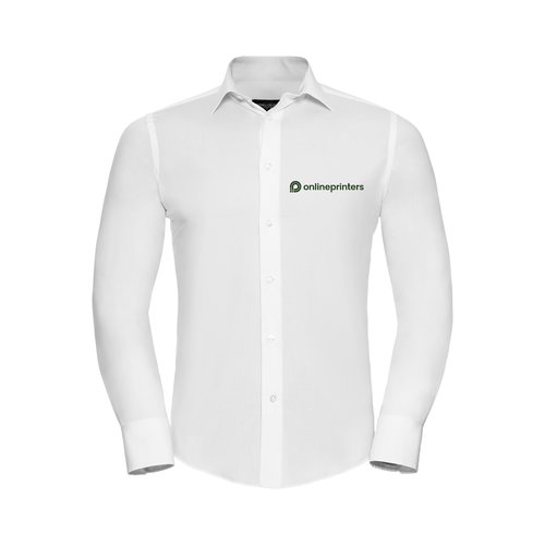 Chemise blanche en coton et lasthanne pour hommes, manches longues et patte boutonne.