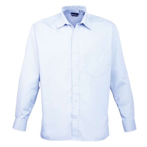 Chemise popeline bleu clair en polyester et coton pour hommes.