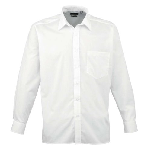 Chemise blanche en popeline de polyester et coton  manches longues.