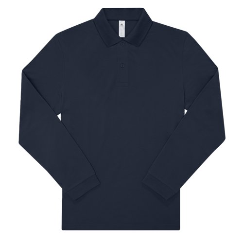 Polo en coton bleu marine avec manches longues et patte boutonne.