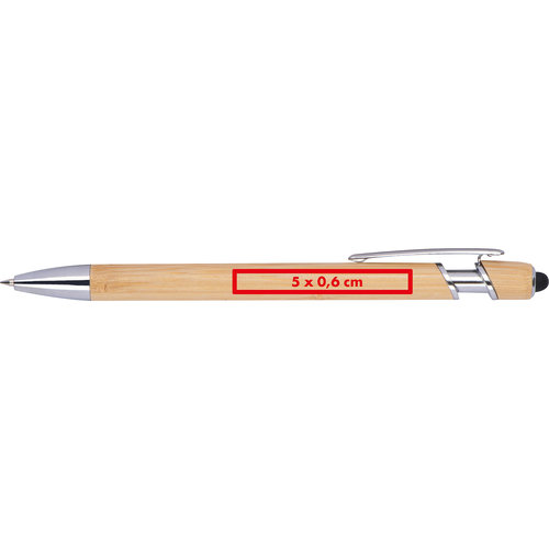 Stylo  bille en bois clair avec clip et fonction stylet tactile.