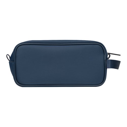 Trousse de toilette en tissu bleu fonc� avec fermeture �clair.