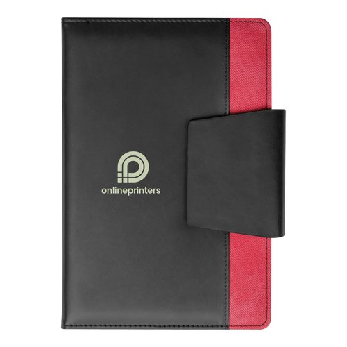 Carnet rouge avec fermeture.