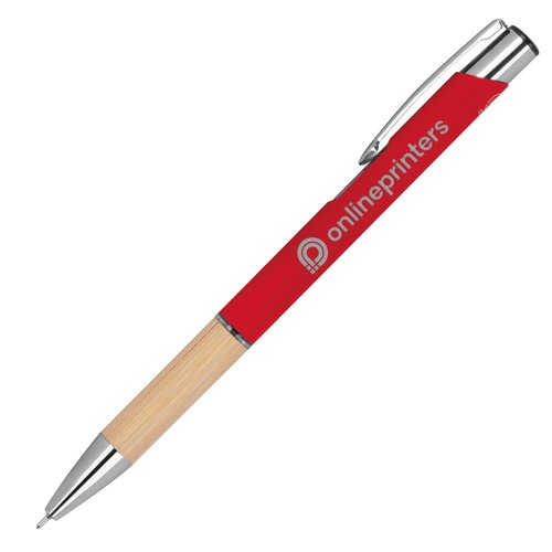 Stylo gel rouge recycl avec clip et bouton poussoir.