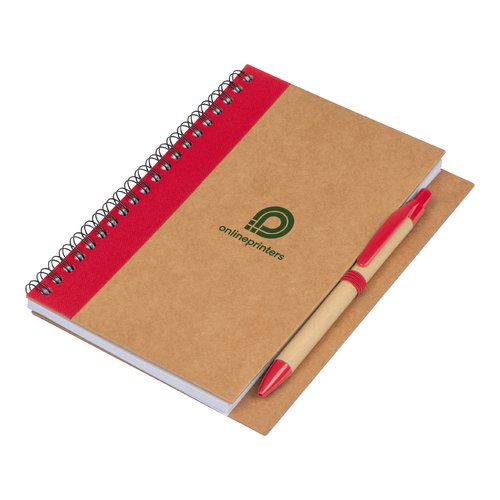 Bloc-notes rouge avec reliure spirale.