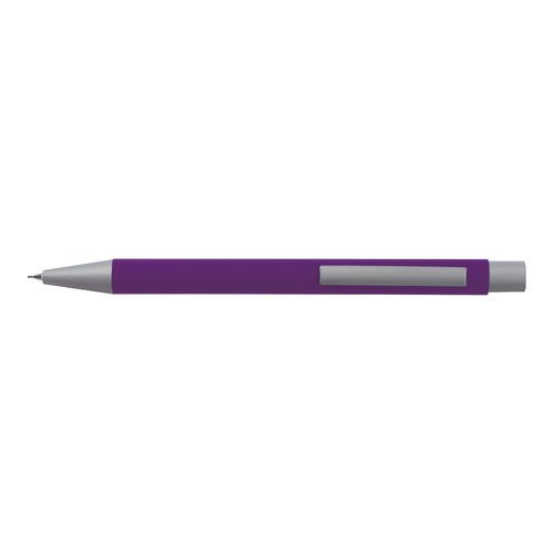 Ensemble d'criture violet avec stylo  bille et autres articles de papeterie.