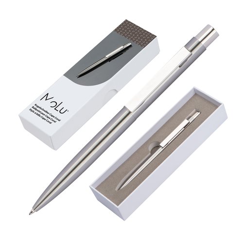 Stylo  bille en acier inoxydable gris argent avec clip.