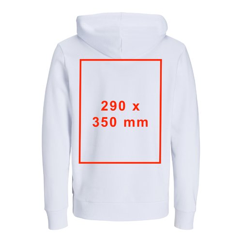 Sweat à capuche blanc en tissu avec cordon de serrage, coupe unisexe.