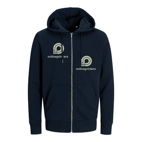 Sweat � capuche bleu marine en m�lange de coton avec fermeture �clair int�grale.