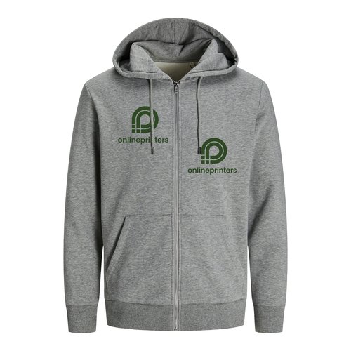 Veste sweat-shirt chin�e grise en m�lange de coton avec capuche et fermeture �clair int�grale.