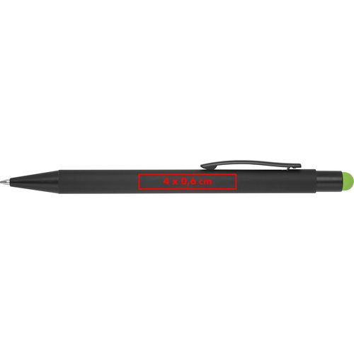 Stylo à bille en métal noir avec fonction tactile et clip.