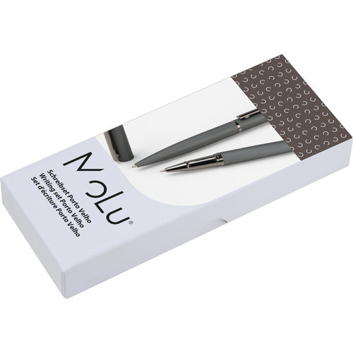 Set d'criture anthracite avec stylo  bille et roller dans un coffret cadeau.