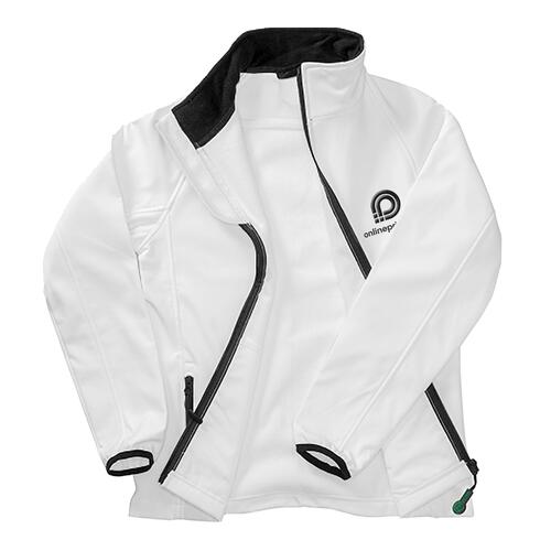 Veste softshell blanche en polyester pour femme avec fermeture �clair int�grale et poches lat�rales.