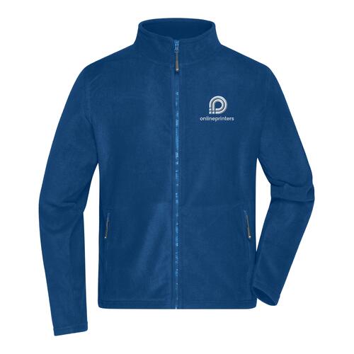 Veste polaire en polyester bleu roi avec fermeture �clair int�grale et poches lat�rales pour hommes.