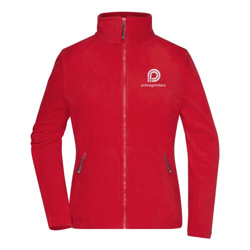 Veste polaire rouge en polyester pour femmes avec fermeture �clair int�grale.