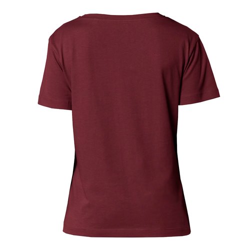 T-shirt bordeaux pour femmes en coton bio � manches courtes.