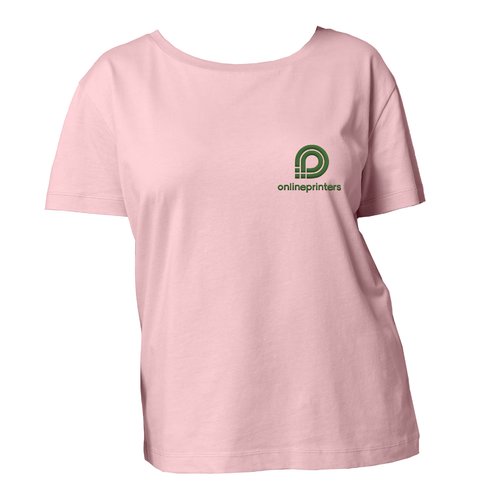 T-shirt rose en coton pour femme avec manches courtes.