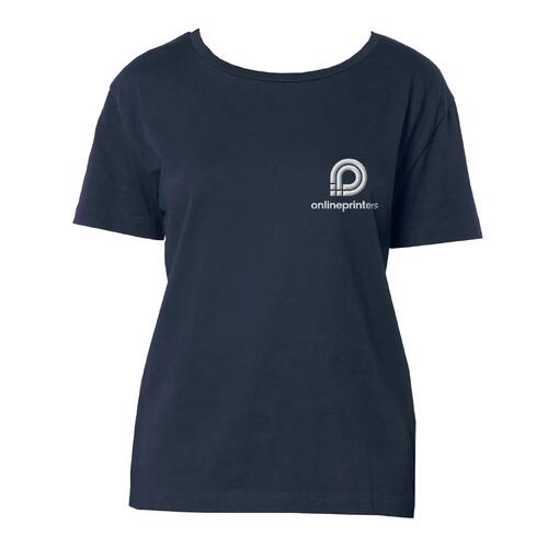 T-shirt bleu marine en coton biologique pour femmes.