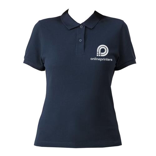 Polo bleu marine pour femme en coton biologique avec courte patte de boutonnage.