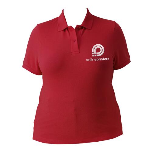 Polo rouge pour femme en coton biologique � manches courtes.