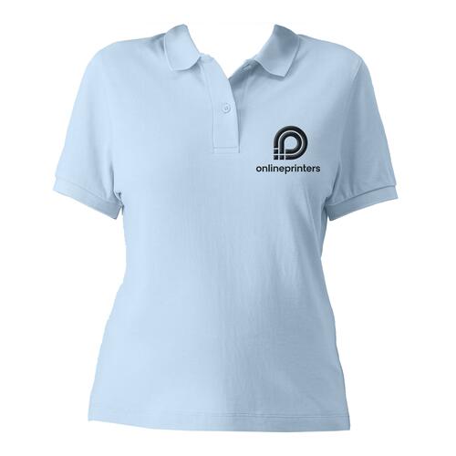 Polo bleu ciel pour femme en coton biologique avec manches courtes et patte boutonn�e.