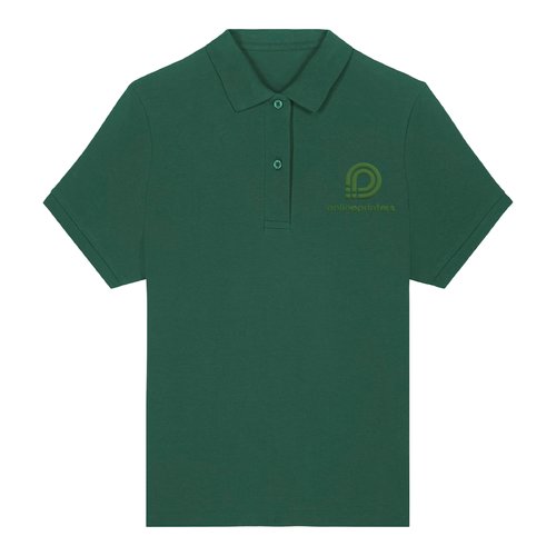 Polo vert pour femmes en coton avec manches courtes et patte de boutonnage.