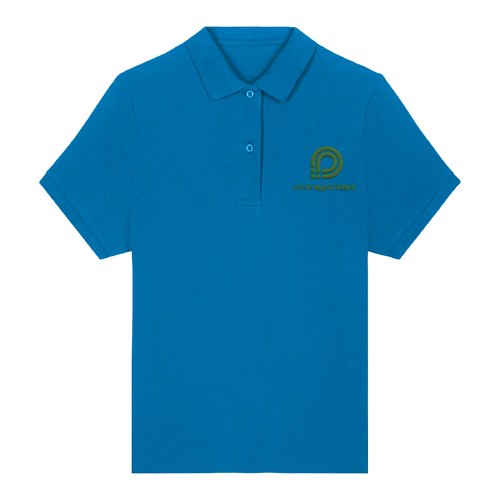 Polo bleu roi pour femme en coton biologique avec courte patte boutonn�e.