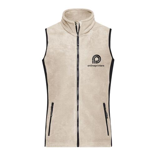 Gilet en polaire beige pour femmes avec fermeture �clair int�grale et poches lat�rales.