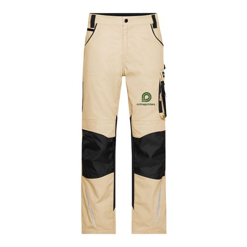 Pantalon de travail beige/noir en m�lange polyester-coton avec plusieurs poches.