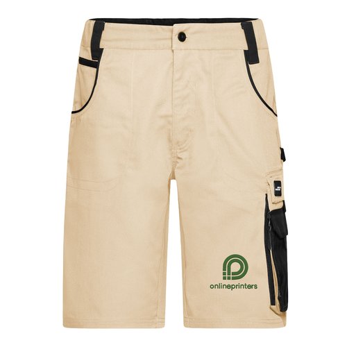 Short de travail beige/noir en m�lange polyester-coton avec poches multiples.