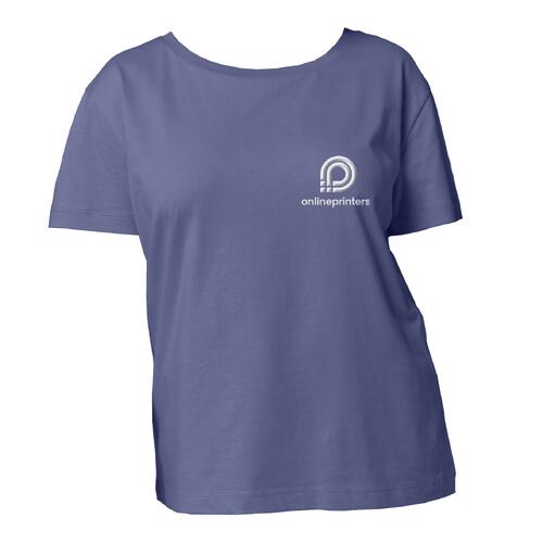 T-shirt bleu en coton biologique pour femmes avec manches courtes.