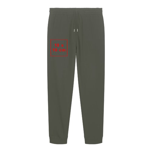 Pantalon de jogging en tissu vert avec taille élastique et cordon de serrage.