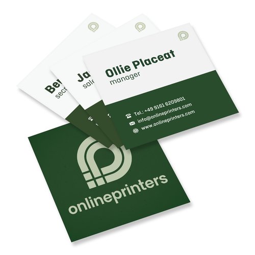 Cartes de visite carres en papier, imprimes recto verso.