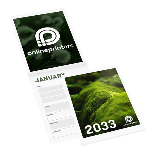 Calendrier brochure en papier avec couverture au format portrait.
