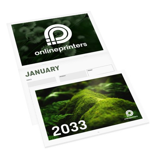 Calendrier brochure en papier avec page de couverture et reliure mtallique.