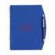 Bloc-notes à spirale bleu avec porte-stylo.