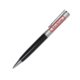 Stylo à bille en métal avec clip et mécanisme rotatif.
