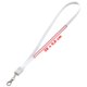 Lanyard blanc en polyester avec mousqueton et câble de chargement universel.