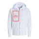 Veste de survêtement blanche à capuche, fermeture éclair intégrale et poches kangourou.