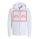 Veste de survêtement blanche en tissu avec capuche, fermeture éclair et coupe unisexe.