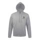 Sweat � capuche chin� gris en coton-polyester avec cordon de serrage et poche kangourou.